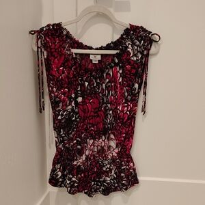 Worthington Red and Black Floral Blouse